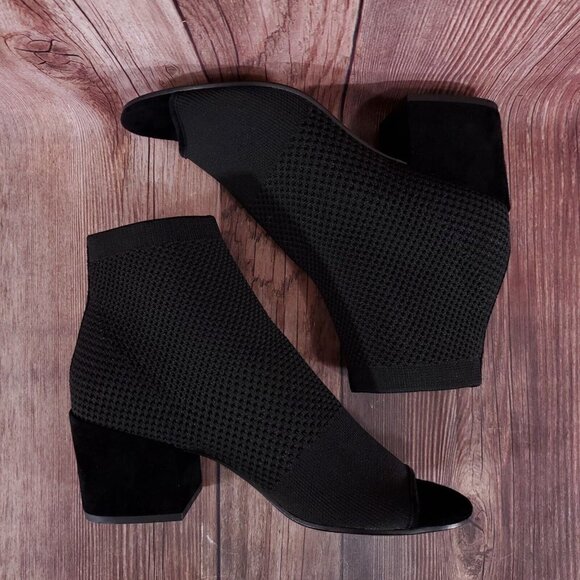 Eileen Fisher Womens Sz 10 Croft Open Toe Stretch Knit Black Ankle Boots Booties - Picture 7 of 13